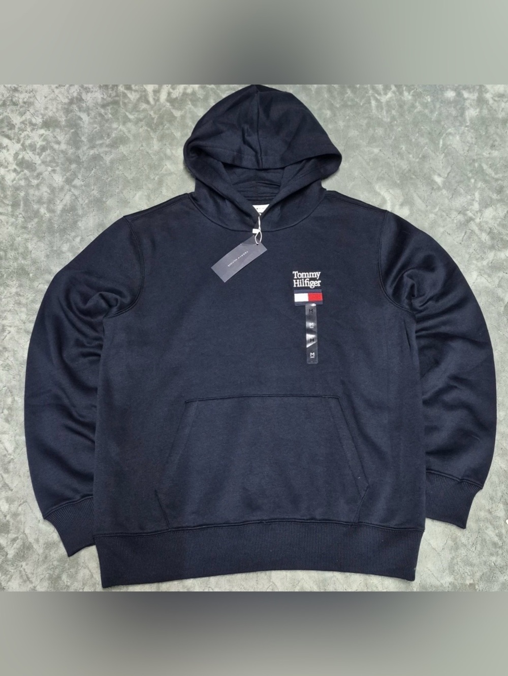 NWT Tommy Hilfiger Men's Navy Blue Flag Logo Hoodie Sweatshirt Medium XM08874